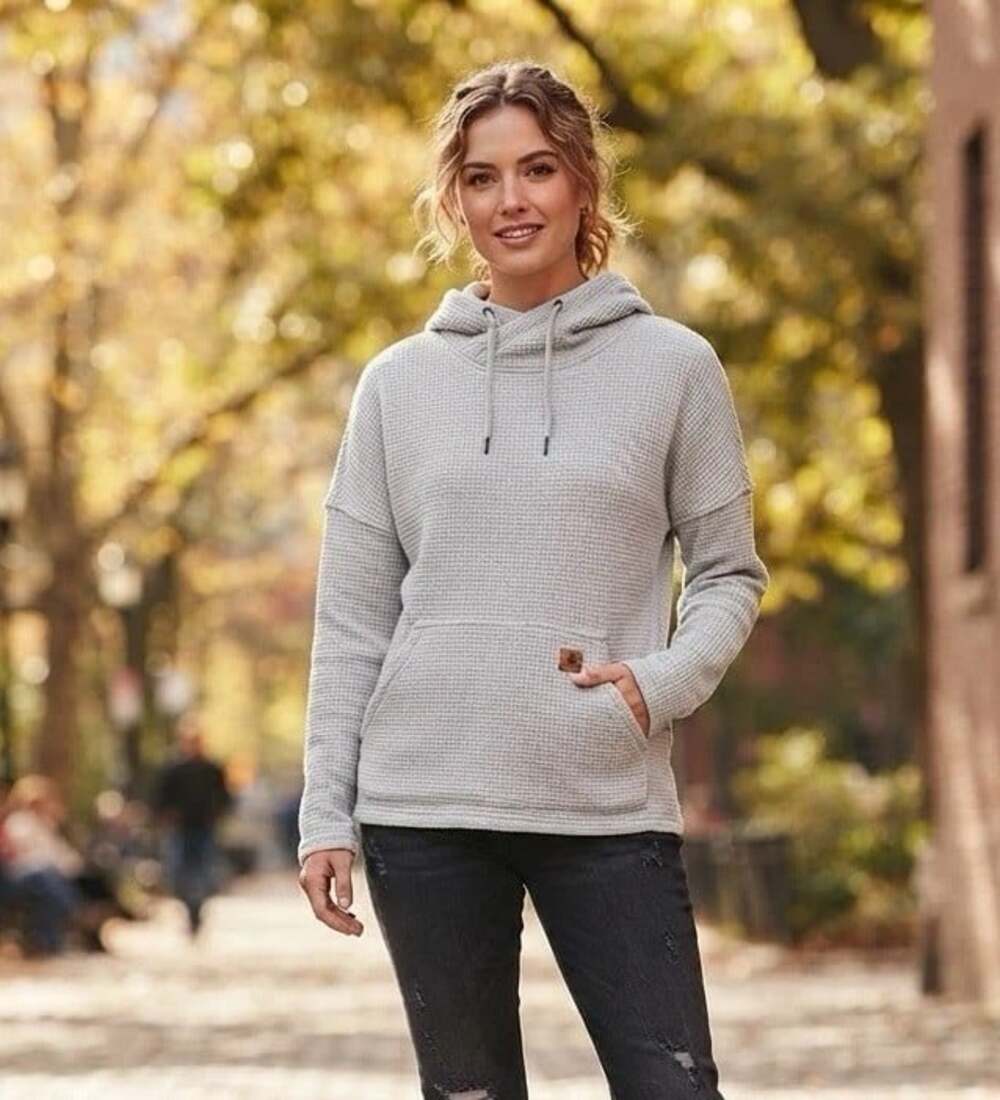 Carhartt Sz M Relaxed Fit Waffle Knit Thermal Womens Hoodie Sweatshirt Gray